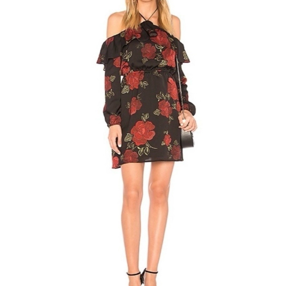 Cupcakes & Cashmere Red and Black Floral Halter Dress Size M‎